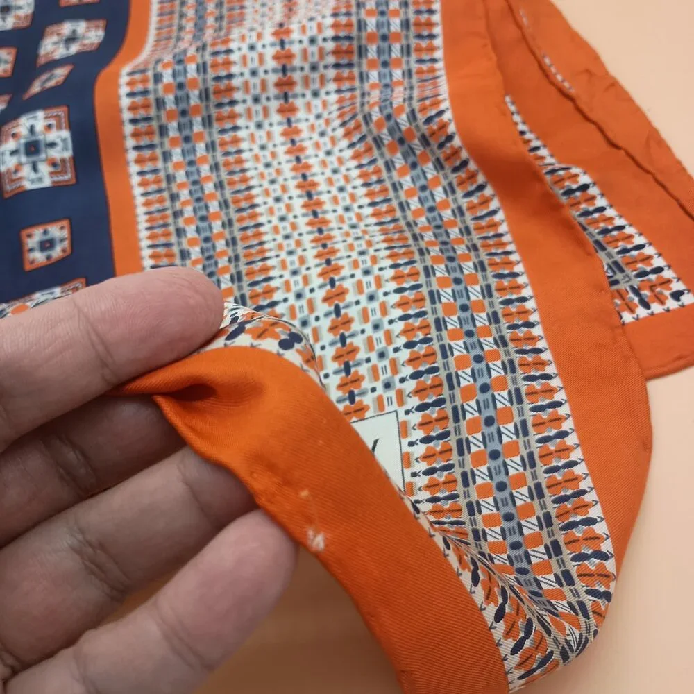 Vintage YSL Silk Scarf Yves Saint Laurent 32x34 GUC Blue Orange White - Picture 2 of 4